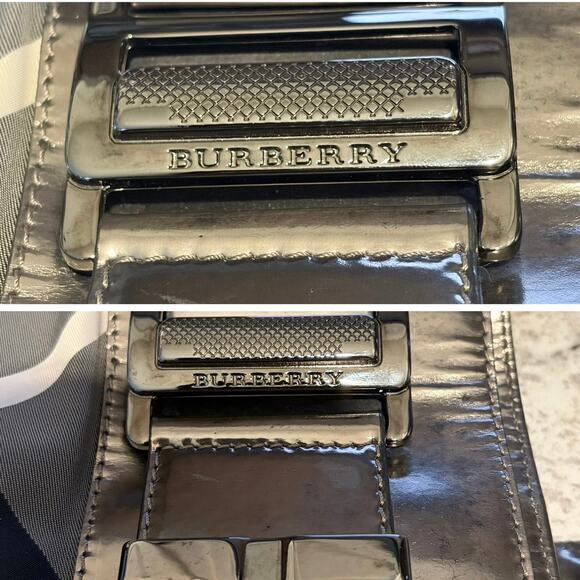 Burberry Gray/Metallic Nova Check Nylon & Patent Leather Easton Landscape Tote - Picture 11 of 14